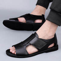 Summer Men Genuine Leather Sandals New Design Fashion Casual Black Slip on Sandals Leather Sandals Man Mens Flats