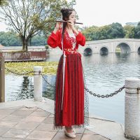 2022 new Hanfu female Chinese style student authentic red ancient costume fairy elegant fairy improved waist skirt summer autumn cabbage