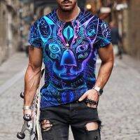 2023Summer Men New 3D Printing Loose Clothing Vintage Fashion Casual Personality American Short-Sleeved Round Neck Oversized T-Shirt