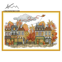 Crossdecor Cross Stitch ออกแบบใหม่รูปแบบภูมิทัศน์ Aida 14CT 11CT ผ้า Handmade ปักชุดพร้อมวัสดุสำหรับผู้เริ่มต้นตกแต่งสำหรับ Sala Wall - Streets ในฤดูใบไม้ร่วง