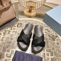 2023 Summer New Cross Slippers for Women Outerwear Flat Bottom Round Toe Thick Sole Sandals Letter Casual Beach Shoes