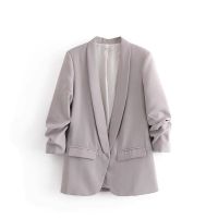 European and American style spring new loose display pleated sleeves casual gray suit jacket for women 02943869802