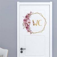 Flower Pattern WC Sign Print Wall Sticker Toilet Entrance Sign Decal Bathroom Door Decor