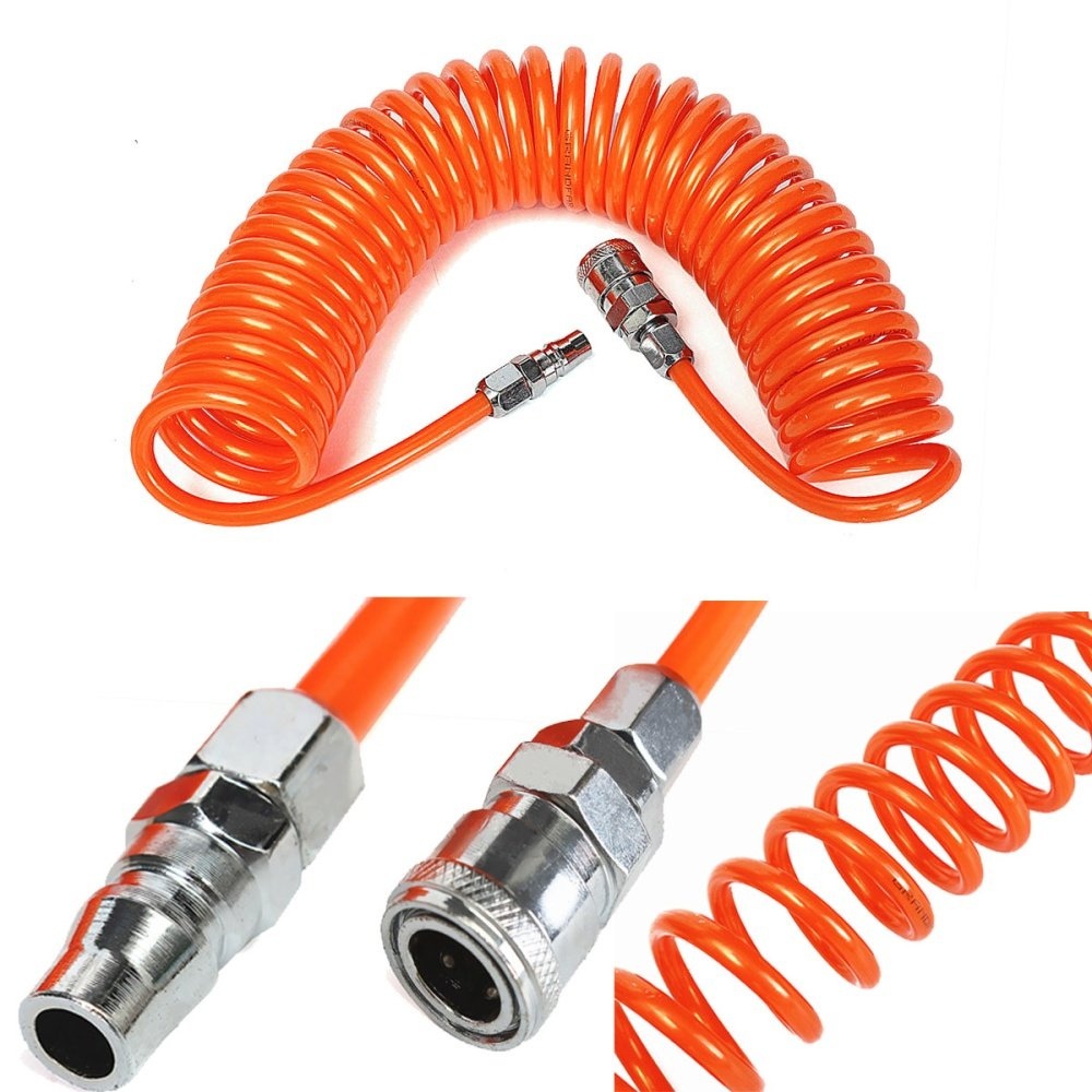 6M 19.7Ft 8mm x 5mm Flexible PU Recoil Hose Spring Tube For Compressor Air Tool 
