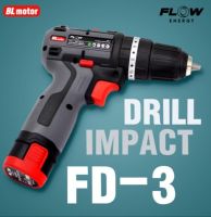 FLOW  สว่านไร้สาย Motor Brushless รุ่น FD-3 12V แบต 1 ก้อน เเทนชาร์ตเเละกล่อง