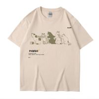 New Men Hip Hop T Shirt Streetwear Japanese Kanji Harajuku Funny Cat T-Shirt Summer Short Sleeve Tops Tees Cotton Print Tshirts XS-4XL-5XL-6XL