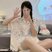 COD Summer new ice silk pajamas cartoon rabbit short-sleeved shorts New plus size womens loungewear set