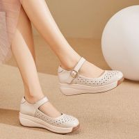 ร้อน, ร้อน★Leather Lightweight Womens Shoes New Platform Shoes Wedge Ladies Soft Leather Shoes Waterproof