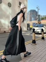 American Vintage Skirt Women Y2K Side Striped Parachute Skirt Korean Drawstring High Waisted Casual Aesthetics Black Skirts 2023