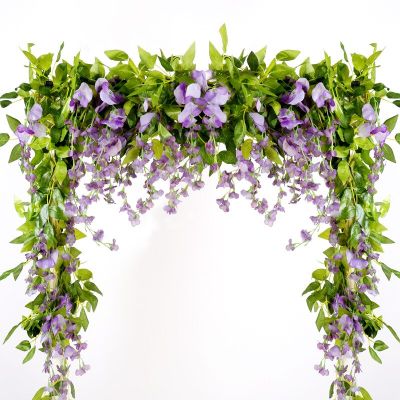 1.8M Wisteria Artificial Flowers Vine Garland Wedding Arch Decoration Fake Plants Foliage Rattan Trailing Faux Flowers Ivy Wall Spine Supporters