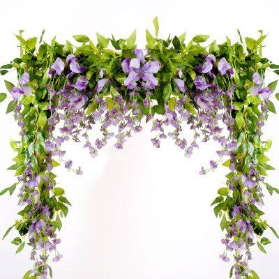 1.8M Wisteria Artificial Flowers Vine Garland Wedding Arch Decoration Fake Plants Foliage Rattan Trailing Faux Flowers Ivy Wall Spine Supporters