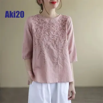 Summer Ladies Casual Loose Blouse Womens Tops Retro Lace Cotton