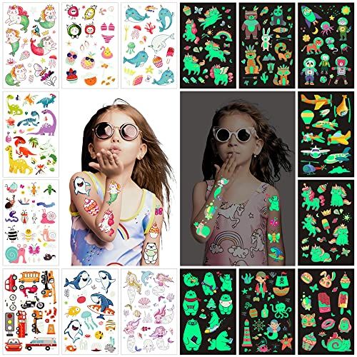 30 sheets Glow Temporary Tattoos For Kids,Mixed Styles Glow In The ...