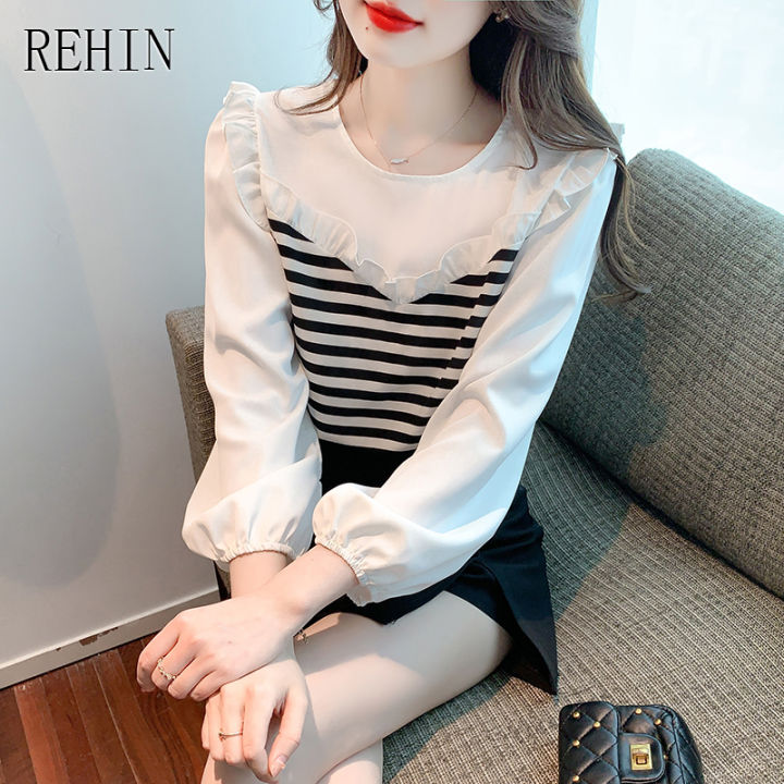 rehin-ของผู้หญิงฤดูใบไม้ร่วงการออกแบบใหม่ซอกเสื้อแขนยาวเก๋นัวเนียขอบลายเย็บรอบคอเสื้อที่สง่างาม