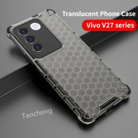 เคสสำหรับ Vivo V27 E Pro V27e V27Pro 5G 2023รังผึ้งโปร่งแสงแข็งกันแรงกระแทกเคสโทรศัพท์แอร์แบ็กสีทึบอ่อนฝาหลังแม่พิมพ์กลม TPU