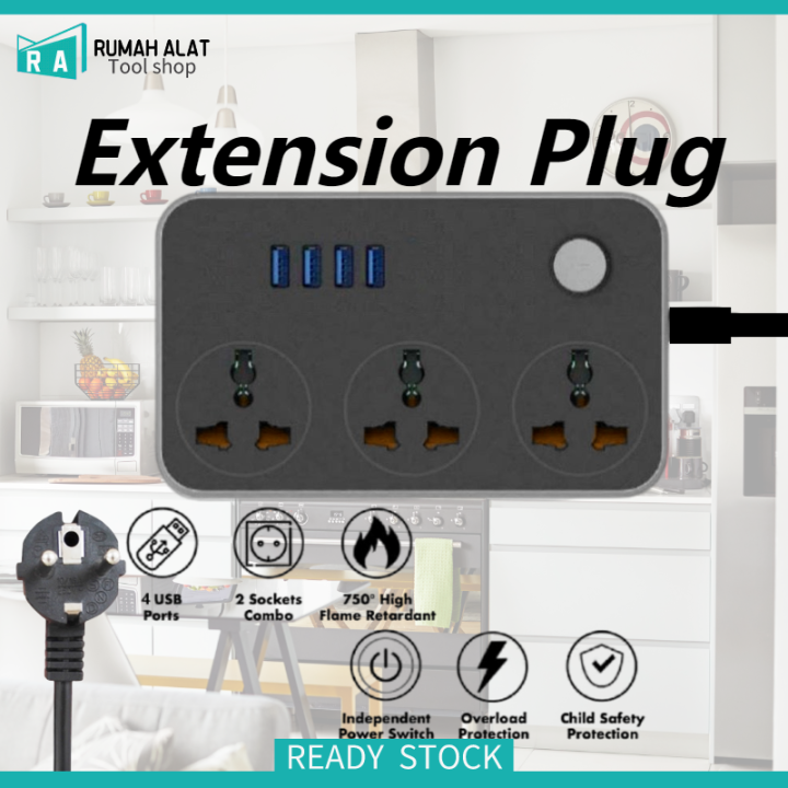 Extension Plug 4 USB Ports Power Up Universal Power Protector Outlet