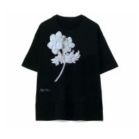 Yohji Yamamoto Yamoto Yaoji เสื้อยืดปลาสเตอร์รูปดอกไม้สามมิติแบบลำลองอเมริกันแขนสั้นผู้ชายดี