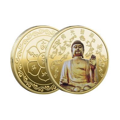 【CW】☽✶❖  Chinese of Buddha Painted Badge Commemorative Coins Collection Medal Souvenir Shui Decoration