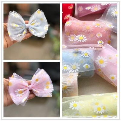 5yards 120mm/60mm Small Daisies Print Organza Ribbon Gift Wrapping Hairbow DIY Decoration Christmas Silk Ribbons Lace Fabric Gift Wrapping  Bags