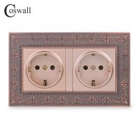 【NEW Popular89】 Coswall 16A RussiaEU Enginezinc AlloyPanel Wall เต้าเสียบไฟฟ้า Gold