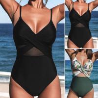 Stylish Summer Swimsuit Shirring Backless Mesh Pure Color Top Bottom Monokini Sexy Cover-up One-piece Swimsuit Somens New Mesh Stitching Backless Swimsuit