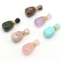 Stone Gem Perfume Bottle Hole Pendant Necklace Jewelry Accessories Making 17x35mm