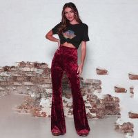 Winter Women Flare Pants Wide Leg Punk Pants Velvet Bell Bottom Long Trousers Joggers Elastic High Waist Female Costume