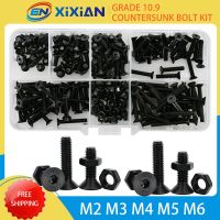 Grade 10.9 Black Steel Countersunk Flat Head Hex Bolt Nut Set Kit Electric Machine Screws Hexagon Allen Bolts M2 M3 M4 M5 M6 Nails Screws Fasteners