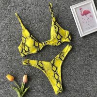 hotx 【cw】 2022 Swimwear Leopard Snakeskin Print Underwire Swimsuit Beach Bathing String Thong