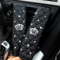 Crown Crystal Car Seat Belt Cover Rhinestones Leather Seat Belt Shoulder Pad Diamond Shifter Gear Cover Hand Brake Covers Sets Seat Covers