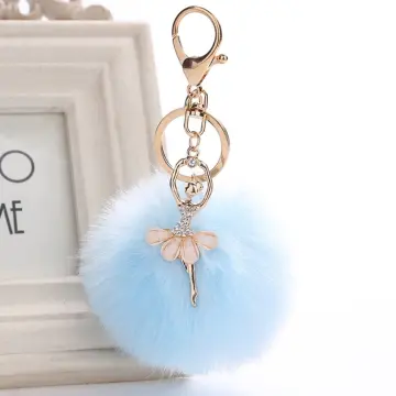 Cute Monster Pom Pom Ball Fluffy Ball Keychain Keyring Key Chain Ring Bag  Charm