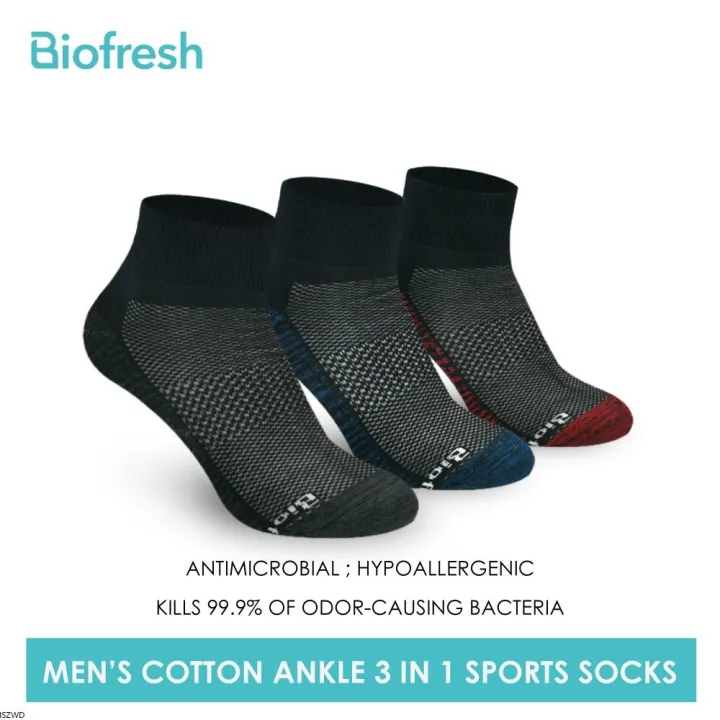 Biofresh RMSKG22 Mens Odor Free Cotton Ankle Thick Sports Socks 3 pairs ...