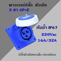 พาวเวอร์ปลั๊ก กันน้ำ ตัวเมีย ฝังผนัง แบบเฉียง 3 ขา 2P+E 220Vac 16A,32A  IP67 เพาเวอร์ปลั๊ก SFN-4132 SFN-4232 Power plug