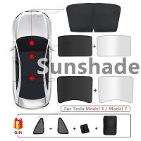 New Split Sunshade Front Rear Sunroof Windshield Cool Down Skylight Glass Roof Shading For Tesla Model 3 2017-2021 2022 Model Y Sunshades