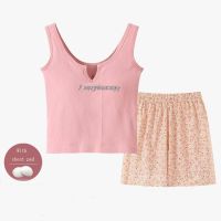 【jw】✘  New Cotton Sleepwear Pyjama Sleeveless Set 2023 Loungewear Pijamas With Chest