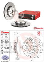 D09 C400 13 จานเบรค ล้อ R (ยี่ห้อ BREMBO) รุ่น HC UV Com BMW ซีรี่ส์ 3 F30, ซีรี่ส์ 4 F32 Drilled/Groove ปี2011-&amp;gt;