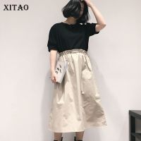 XITAO DressFashion Women Patchwork Goddess Fan Casual Drawstring Dress