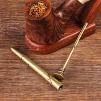 New 1pcs pure copper Tobacco Pipe Tamper Tool Retro Pokers Carved Bamboo Leaf Smoking Pipe Cleaner Accessories Pipes