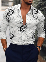 Fashion Men Shirts Single Breasted Shirt Casual Red Turbulence Print Long Sleeve Tops Mens Clothing Hawaii Prom Cardigan