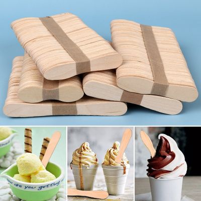 50/100pcs Ice Cream Popsicle Stick Wood Ice Cream Sticks Homemade Ice Cream Spoon Hand Craft Stick Popsicle Accessories