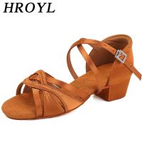 hot【DT】 HROYL Latin Shoes for Buckle Ballroom Dancing Children 3.5/4 Heel Tango Sandals