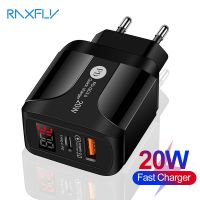 Raxfly 5V 4A Phone Charger Quick Charge 3.0 20W PD Type C USB Fast Charger For iPhone Samsung Xiaomi Digital Display Charger