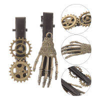 Boomss【New】 กิ๊บติดผมฮาโลวีน 2 ชิ้น Skull Hand Steampunk Gear Hairpins คลิปผมแบบโกธิคปาร์ตี้เครื่องประดับผมสำหรับผู้หญิง