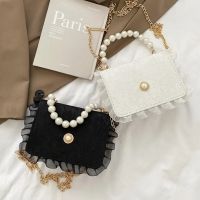 Vintage Small Square Shoulder Bag For Women Pearl Chain Ladies Tote Handbags Evening Clutch Purse Fashion Female Crossbody Bags