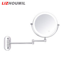 LIZHOUMIL กระจกสองด้านติดผนังกระจกแต่งหน้า Led พับได้8นิ้วพร้อมไฟ + แว่นขยาย5เท่า