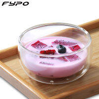 Fypo 380Ml คู่ชั้น Borosilicate แก้วชามสลัดผักผลไม้ขนมหวานชามความร้อนห้องครัวโยเกิร์ตไอศกรีมคอนเทนเนอร์ญี่ปุ่น Ins สไตล์อาหารเช้านมธัญพืชอาหารความร้อนฉนวนกันความร้อนอาหารเย็น