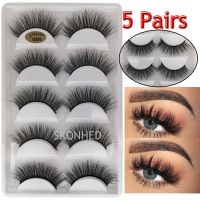 YOKE SKONHED 5 Pairs แฮนด์เมด หลากสไตล์ ปุยหลายชั้น ธรรมชาติยาว 3D Faux Mink Hair กากบาด ขนตาปลอม ต่อขนตา