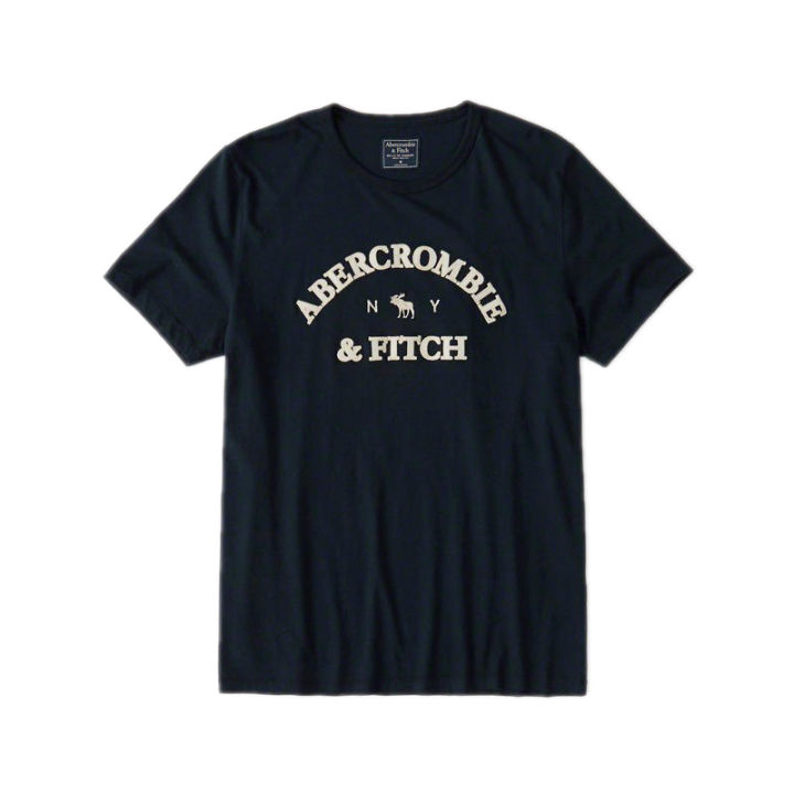 abercrombie-fitch-เสื้อยืดผ้าฝ้ายพิมพ์โลโก้ของผู้ชายแขนสั้นแบบหลวม