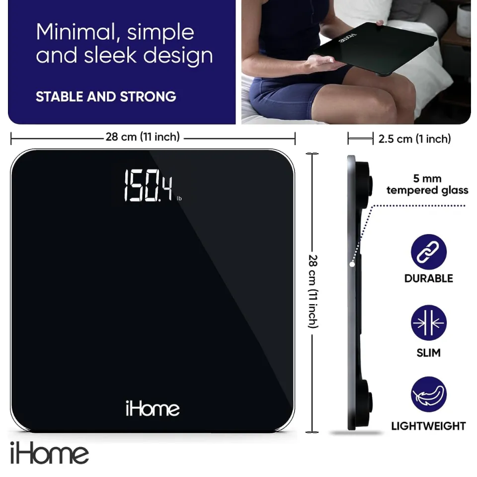 iHome Digital Step-On Bathroom Scale High Precision Body Weigh 400 lbs  Batteries