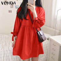 [จัดส่งฟรี+3 Days Delivery ]VONDA สตรีคอลูกเรือๆชุดมินิเดรสVintage Partyเสื้อเชิ๊ตทรงยาวชุด (สไตล์ลำลองเกาหลี)